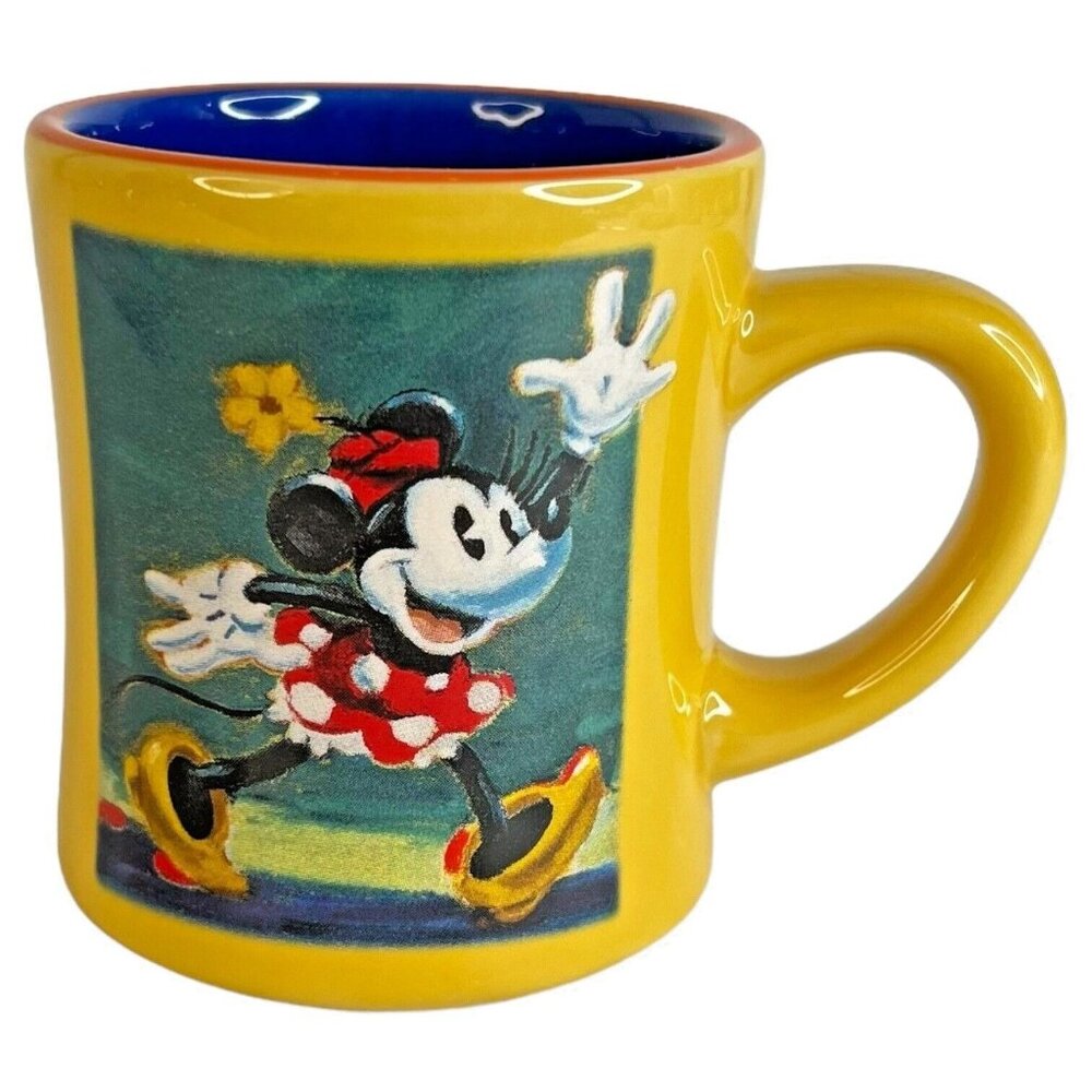 Disney Store Minnie Mouse Mug Yellow Blue‎ Interior 12 Ounce Ceramic Coffee Cup